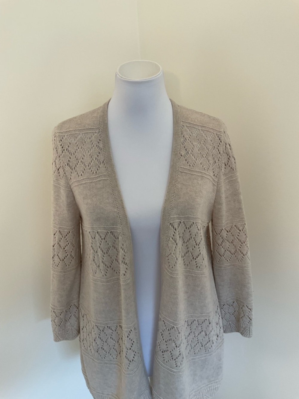 Multiples Light Beige Openwork Cardigan Sweater - Picture 2 of 6